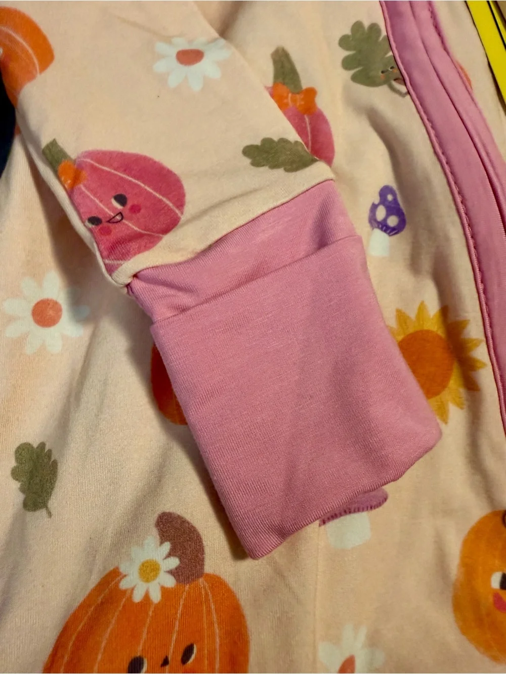 Angel Dear SUPER SOFT Cream Pumpkin Print Footie with Pink Trim